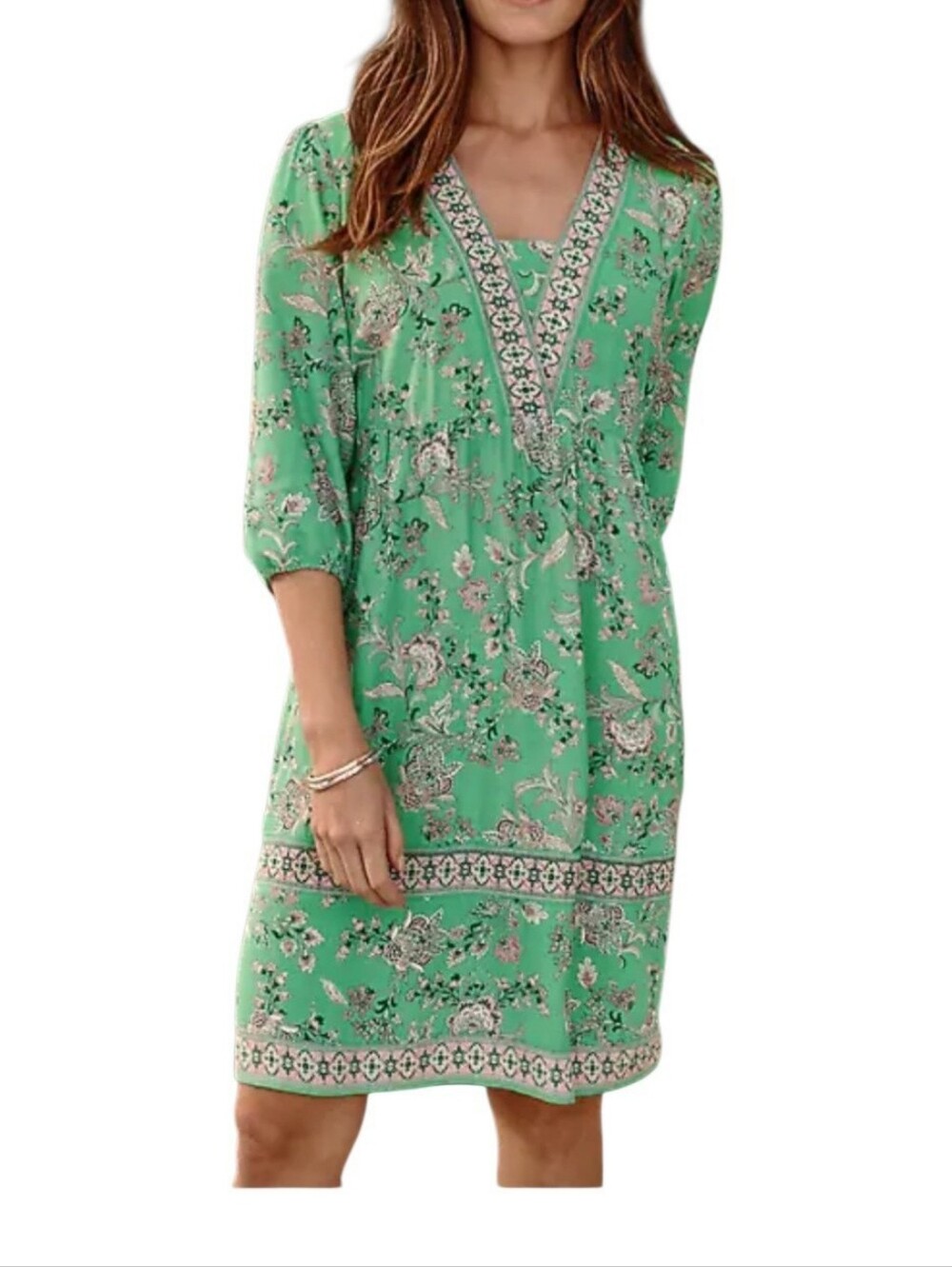 J.jill Border-Printed Flounced-Hem Dress Boho S
